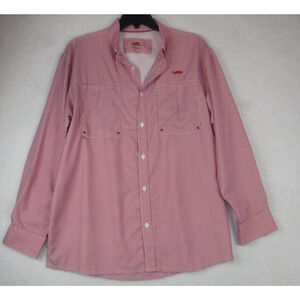 Natural Gear Mens Vented Fishing Shirt Red‎ Check Button Up Long Sleeve Size L
